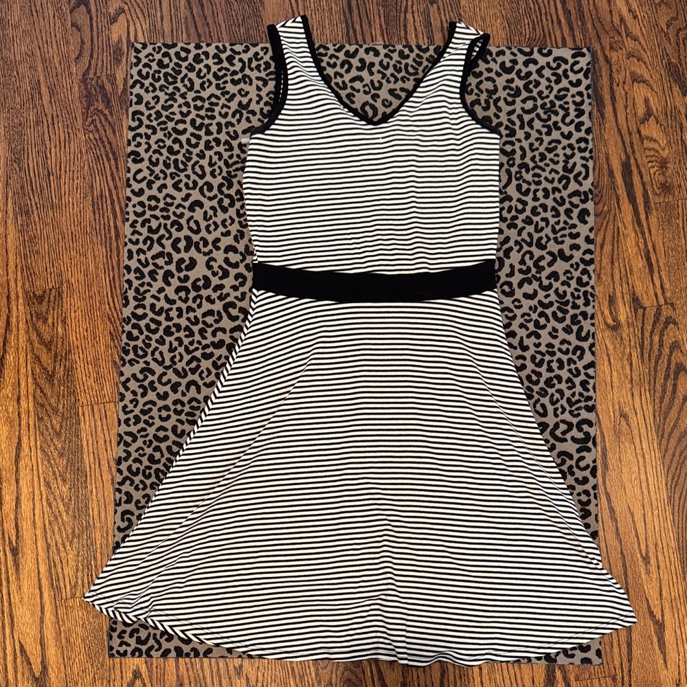 Haily3y:23 Black & White Striped Sleeveless Fit-and-Flare Dress